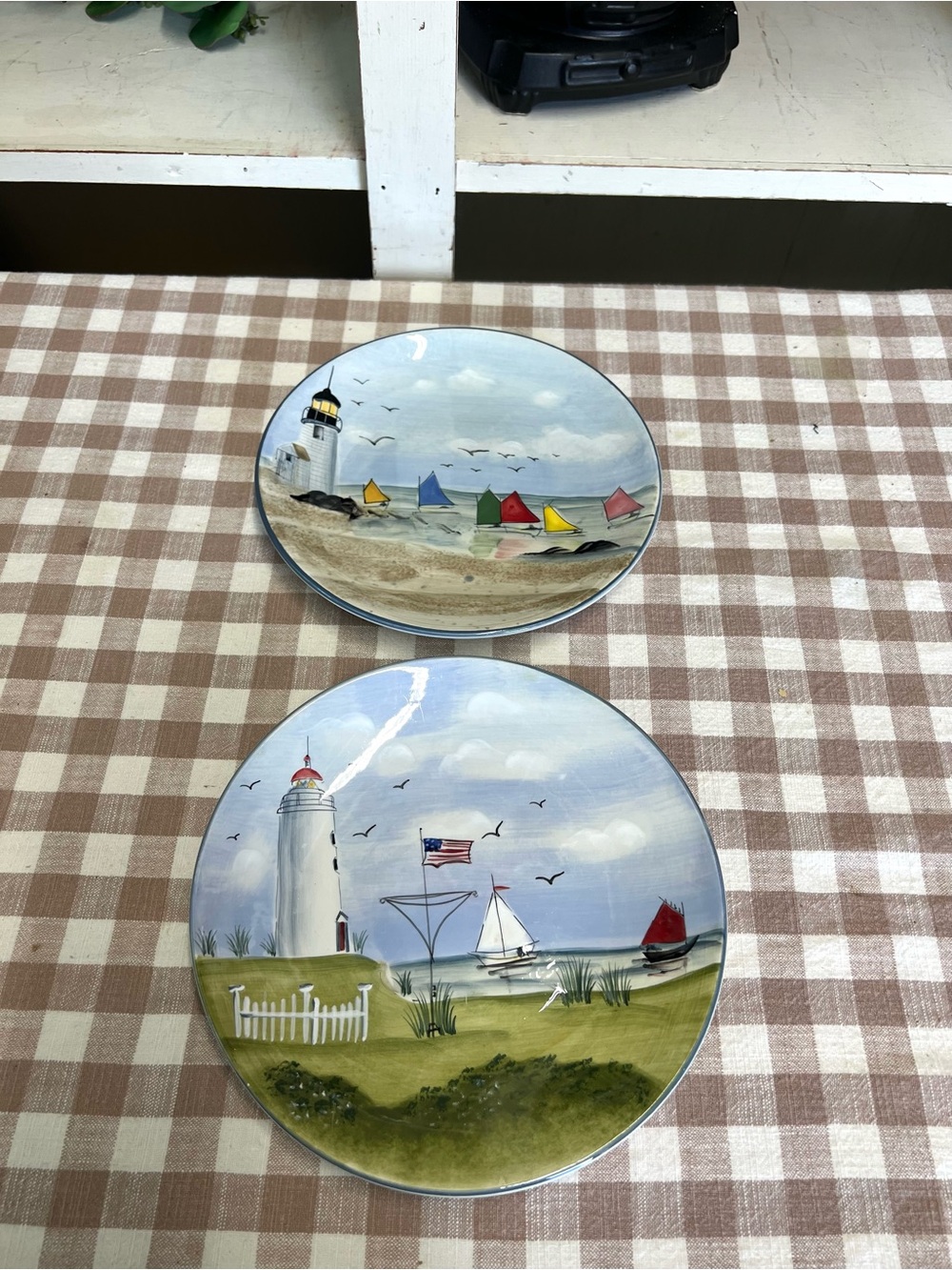 The Sakura table plates Nantucket shoreline lighthouse decor